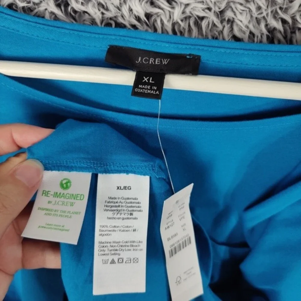 J.Crew Womens Minimalist Coastal Pocket T-Shirt Top XL Knit Blue Long Sleeve NEW